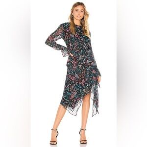 IRO Blank Chiffon Midi Dress Size 40/US 8 Revolve Asymmetrical Spotted Colorful